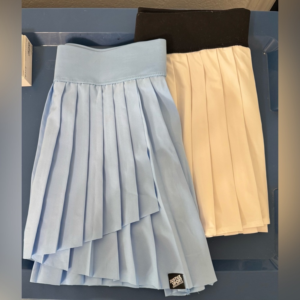 Justice A-Line Pleated Skirts - Light Blue and Cream